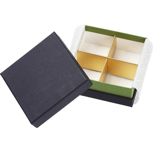 チョコレート用貼り箱.ネイビー/グリーン,オリジナル,箔押し,名入れ