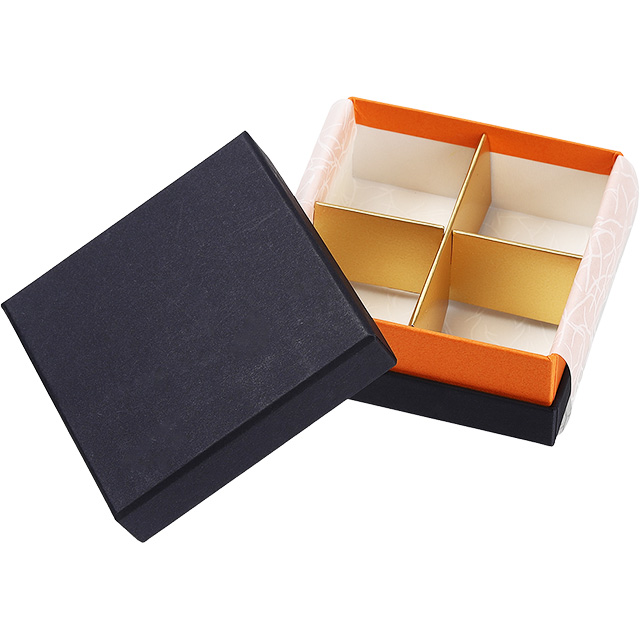 チョコレート用貼り箱.ネイビー/オレンジ,オリジナル,箔押し,名入れ